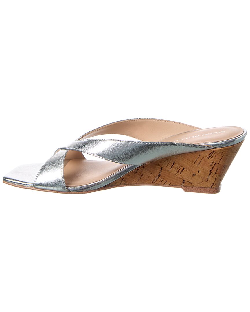 Stuart Weitzman Miami 50 Leather Wedge Sandal, серебряный — фото 2