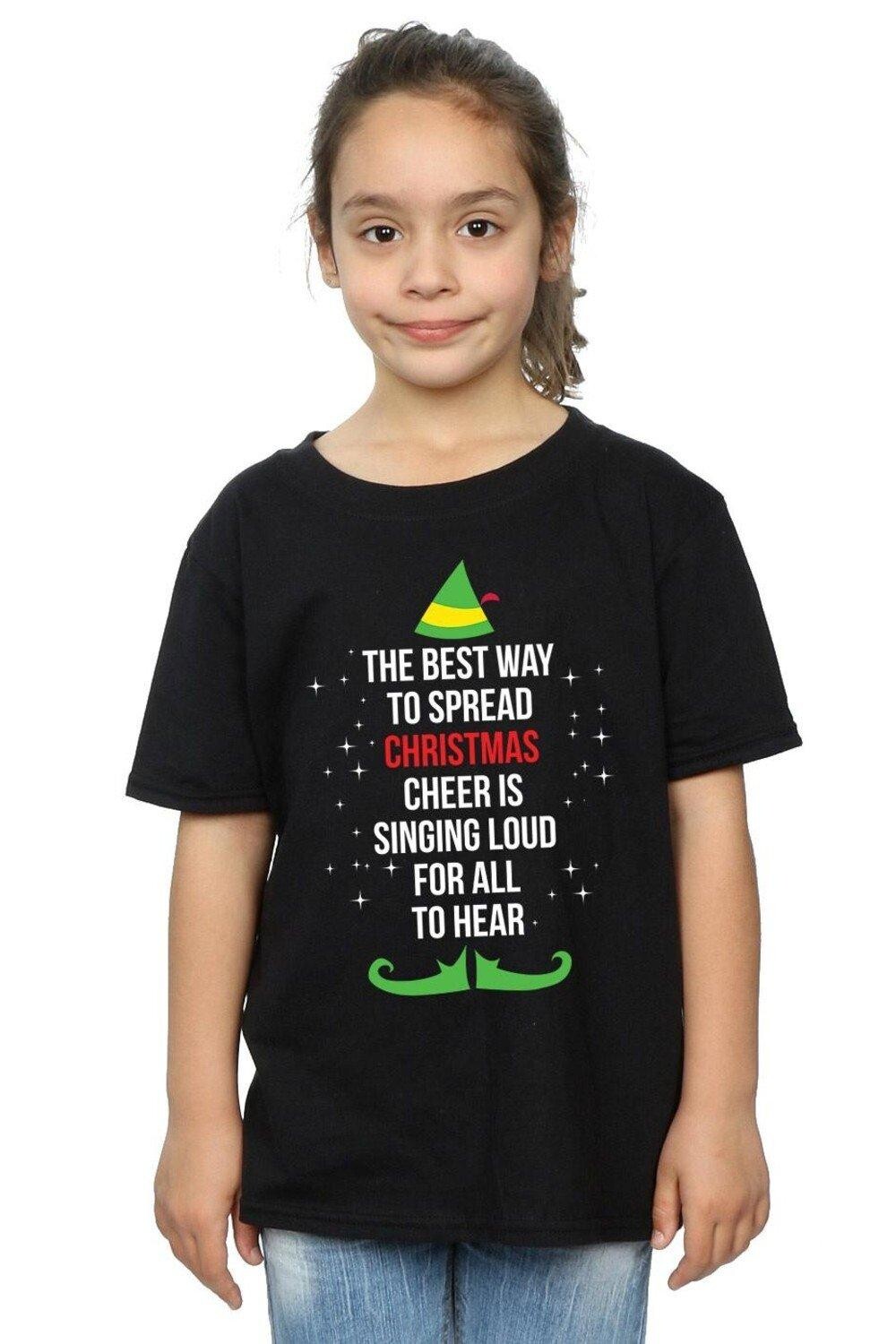 

Хлопковая футболка с рождественским текстом Cheer Elf, черный