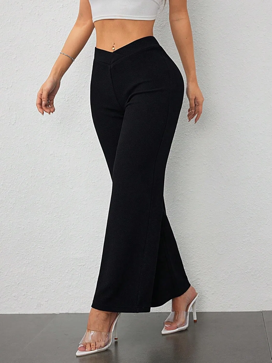 Элегантные прямые брюки с перекрестным кроем и завышенной талией — фото 3