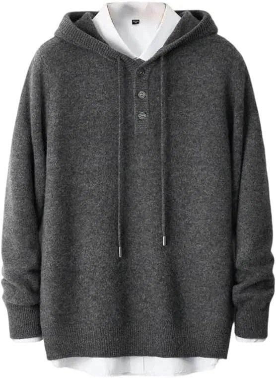 Свитер с капюшоном мужской, оверсайз, Merino Wool, темно-серый