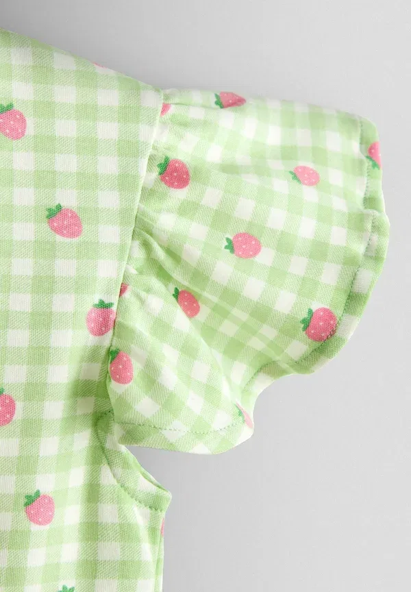 Платье Regular fit, повседневное Jojo Maman Bébé, зеленая клетка с клубникой — фото 3
