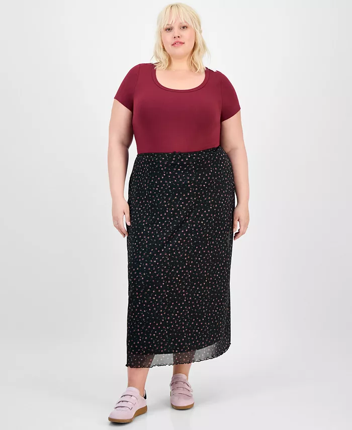 

Модная юбка-миди больших размеров с сетчатой ​​отделкой Hippie Rose, черный