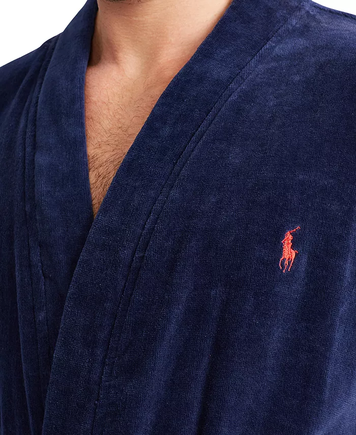 Мужской халат-кимоно из мягкого велюра и хлопка для сна Polo Ralph Lauren, синий — фото 4
