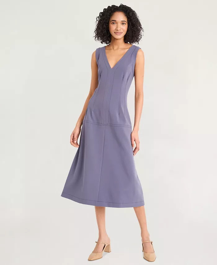 

Женское креповое платье миди без рукавов с V-образным вырезом Luxely