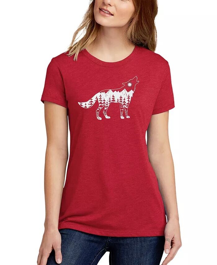 

Женская футболка премиум-класса Howling Wolf Word Art LA Pop Art, красный
