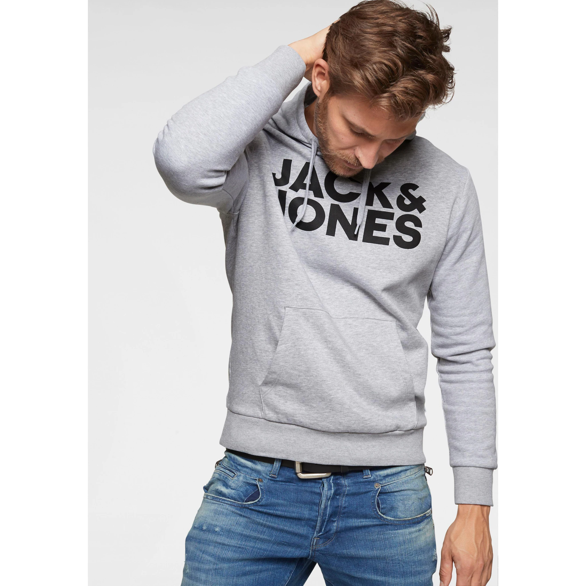 

Толстовка Jack & Jones с капюшоном "CORP Logo Hoodie" и принтом логотипа, серый