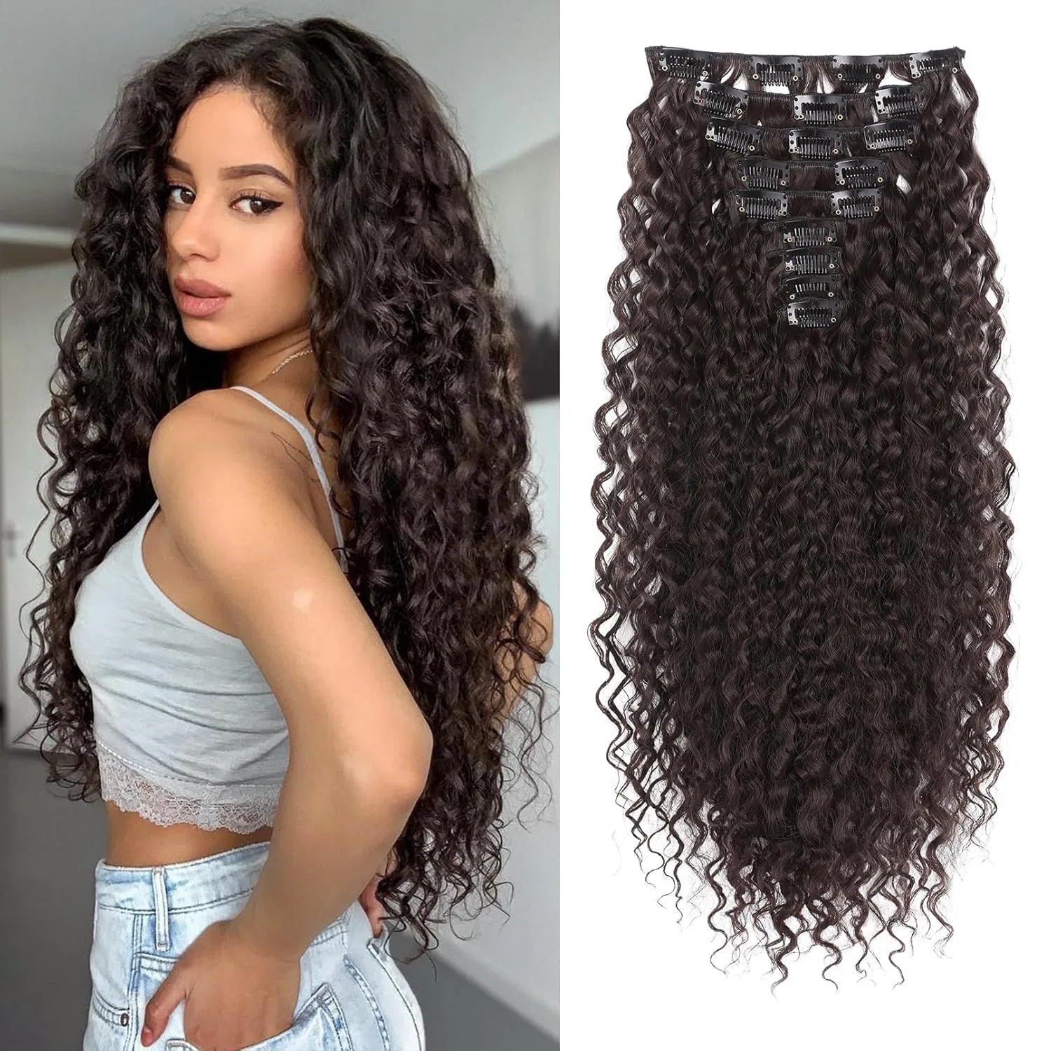 Накладные волосы FLUFYMOOZ Clip-In, 55 см, темно-рыжевато-коричневые, 9 шт. Flufymooz, Dark Brown Reddish