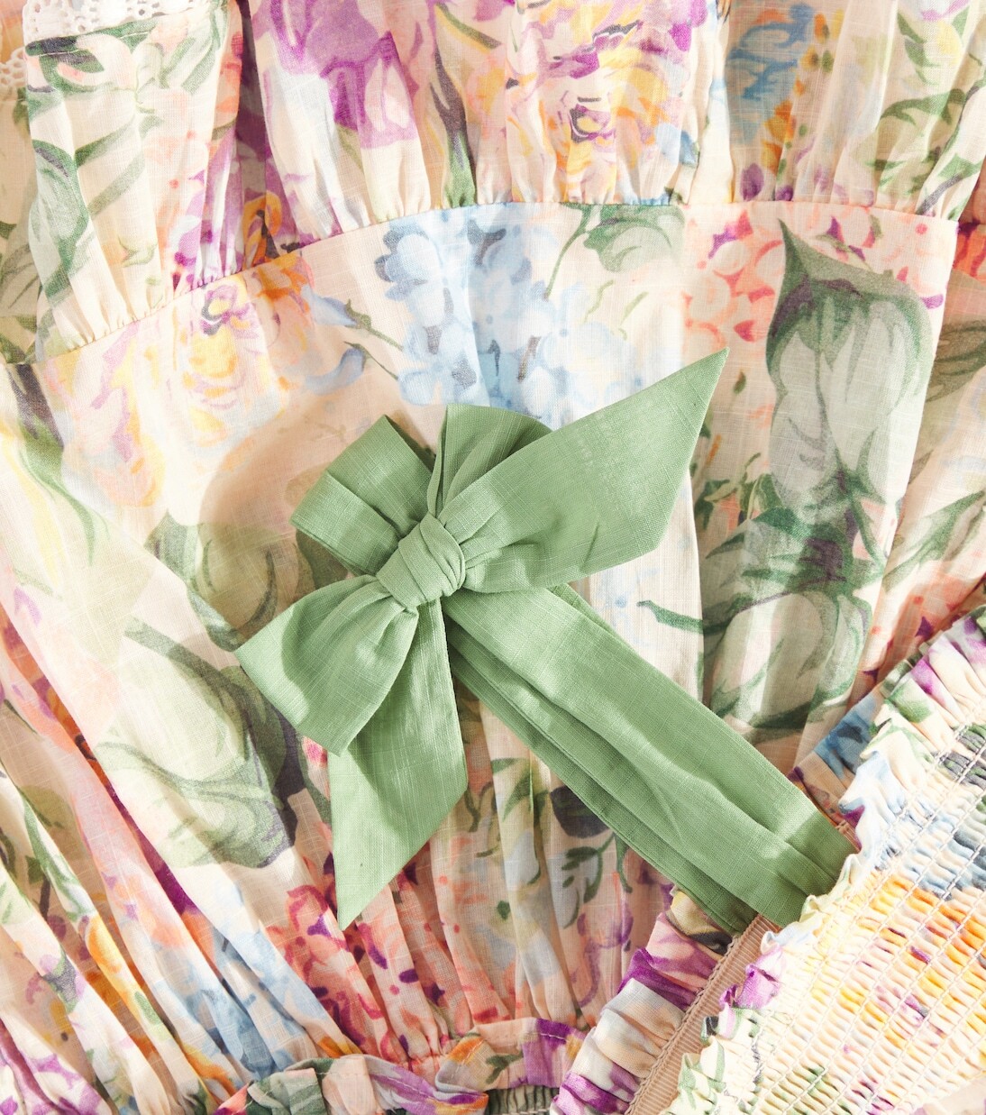 Топ из хлопка Halliday с цветочным принтом и сборками Zimmermann Kids, Multi Watercolour Floral — фото 3