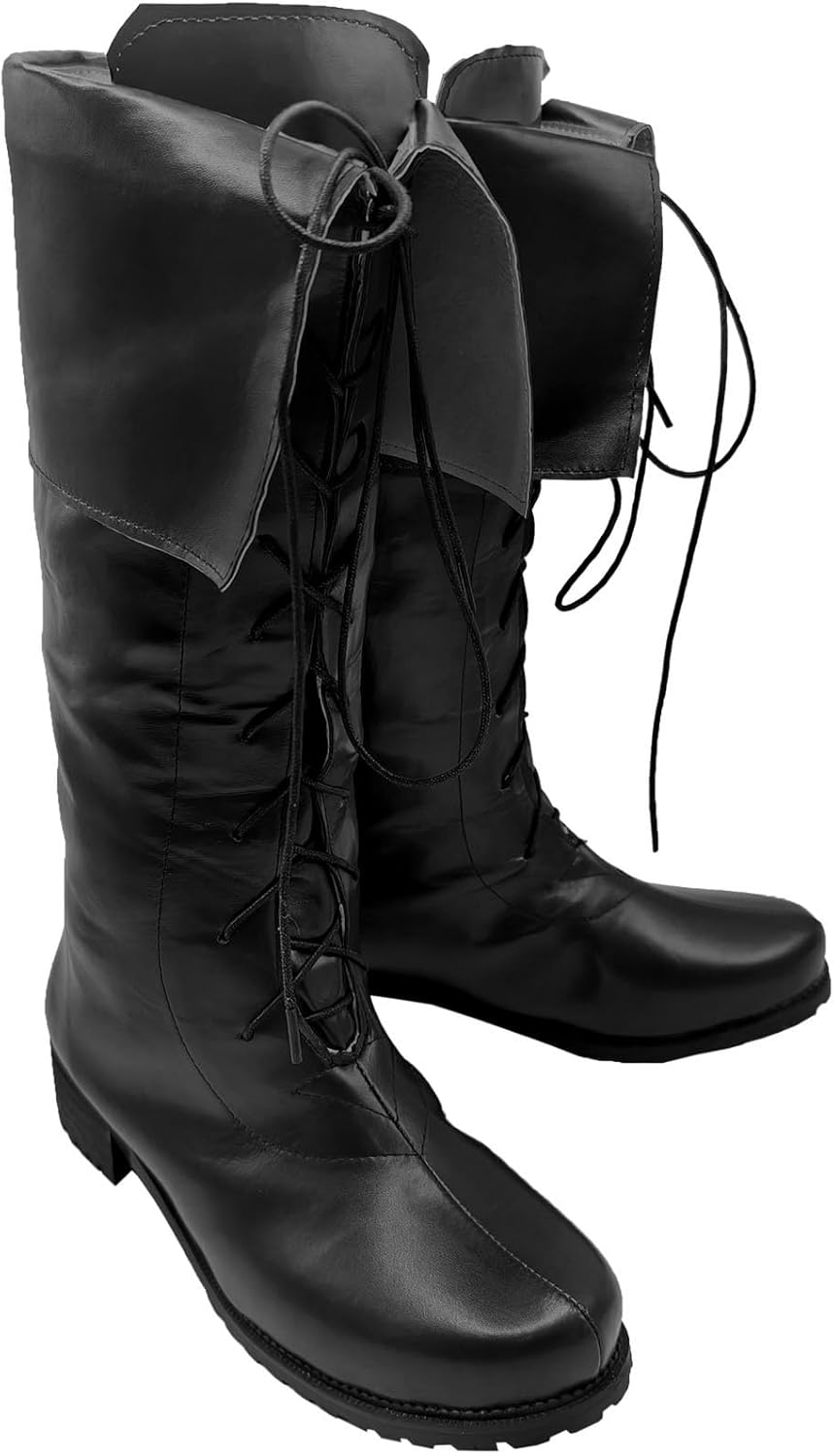 

Мужские средневековые ренессансные ботинки пиратского костюма, викингские готические кожаные высокие ботинки с шнуровкой, костюмированные ботинки на Хэллоуин для взрослых Junqiako, черный