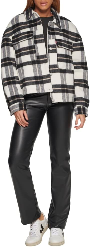 Женская шерстяная куртка-рубашка Levi's Shorty, Cream/Tan/Black Plaid — фото 2