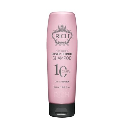 

RICH Pure Luxury Silver Blonde Shampoo Фиолетовый шампунь для блондинок с платиновым отбеленным серебристо-серым пеплом и медными волосами без желтых тонов 8,45 унций