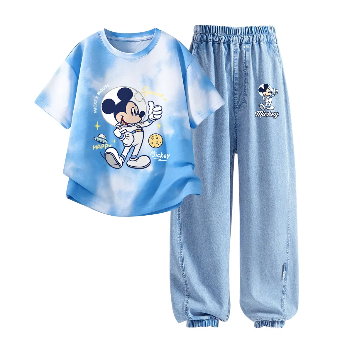 Детская повседневная спортивная футболка с круглым вырезом Disney, Cosmic Cloud Blue+Astronaut K Denim Light Blue