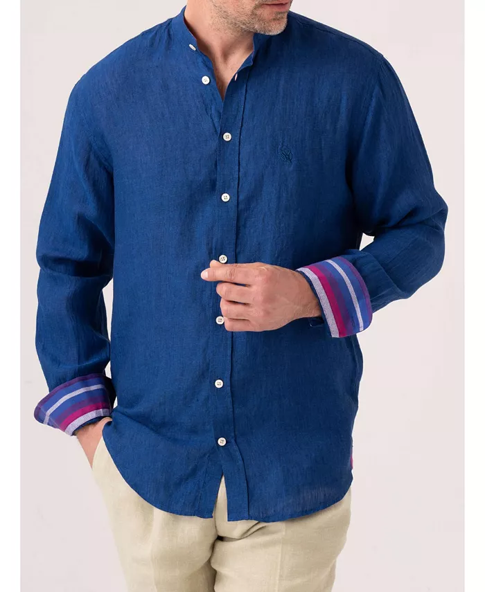 

Мужская льняная рубашка с воротником-стойкой Koy Clothing, синий