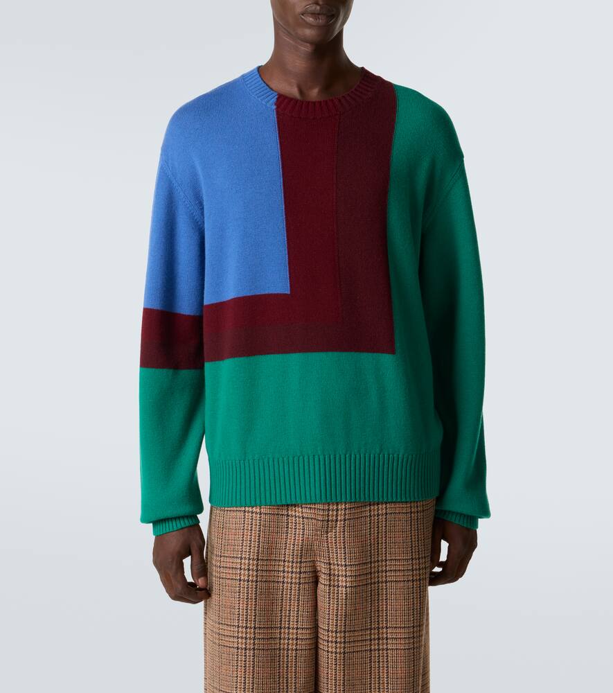 Свитер из шерсти Albers с цветными блоками и интарсией Loewe, Green/Red/Multicolor — фото 3