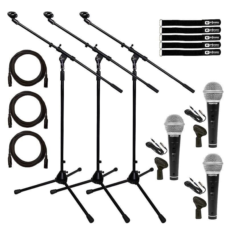 

Динамический вокальный микрофон Samson Samson M10 Dynamic Vocal Handheld Microphone Mic w Boom Stands Cables 3 Pack