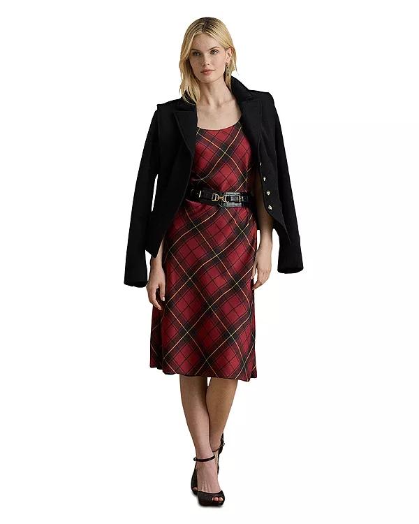 

Укороченное клетчатое атласное коктейльное платье без рукавов Ralph Lauren, мультиколор