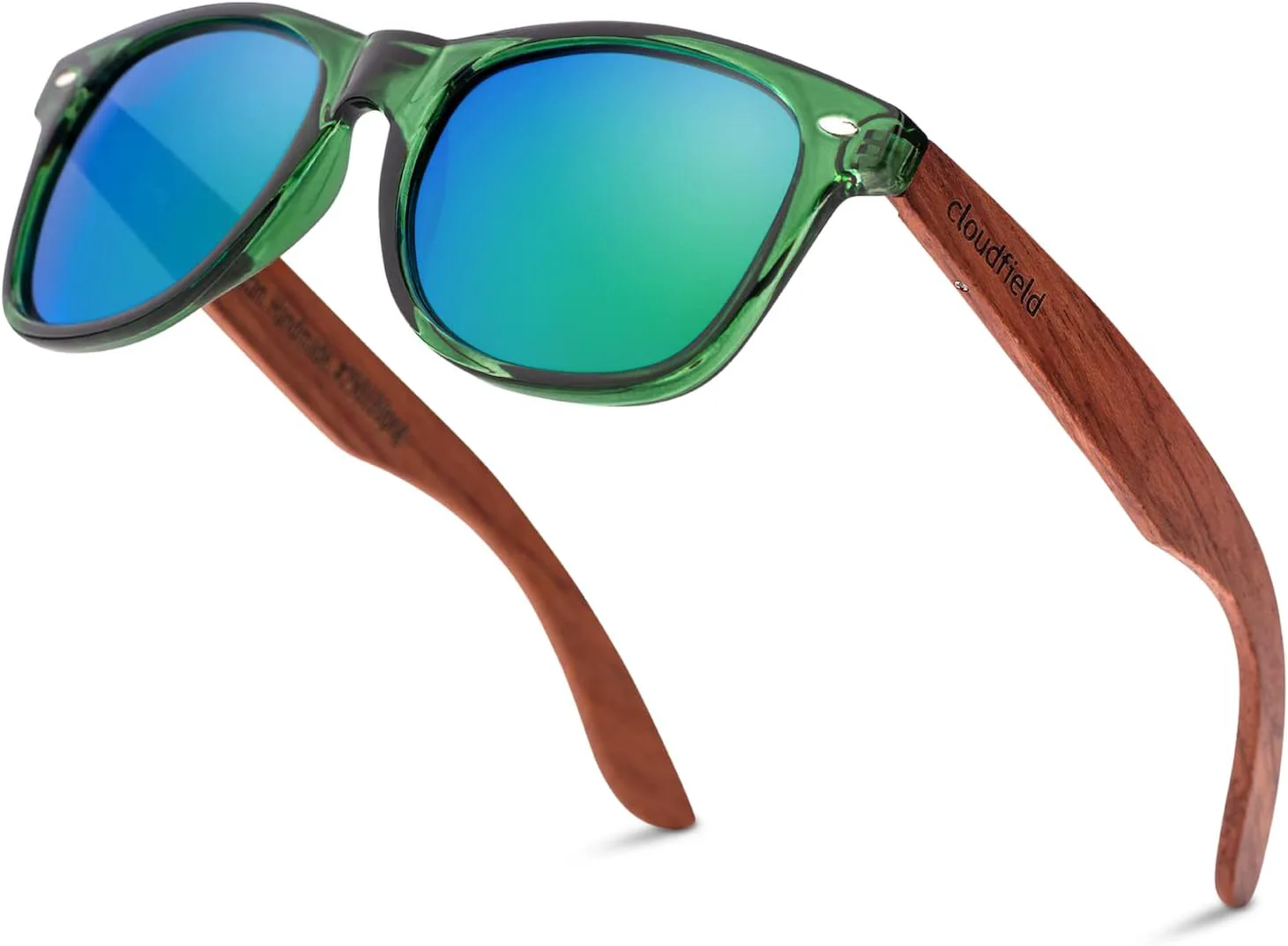

Солнцезащитные очки Cloudfield в деревянной оправе для мужчин и женщин с 9-слойными поляризованными линзами и двойным слоем защиты от УФ-излучения, Blue Green