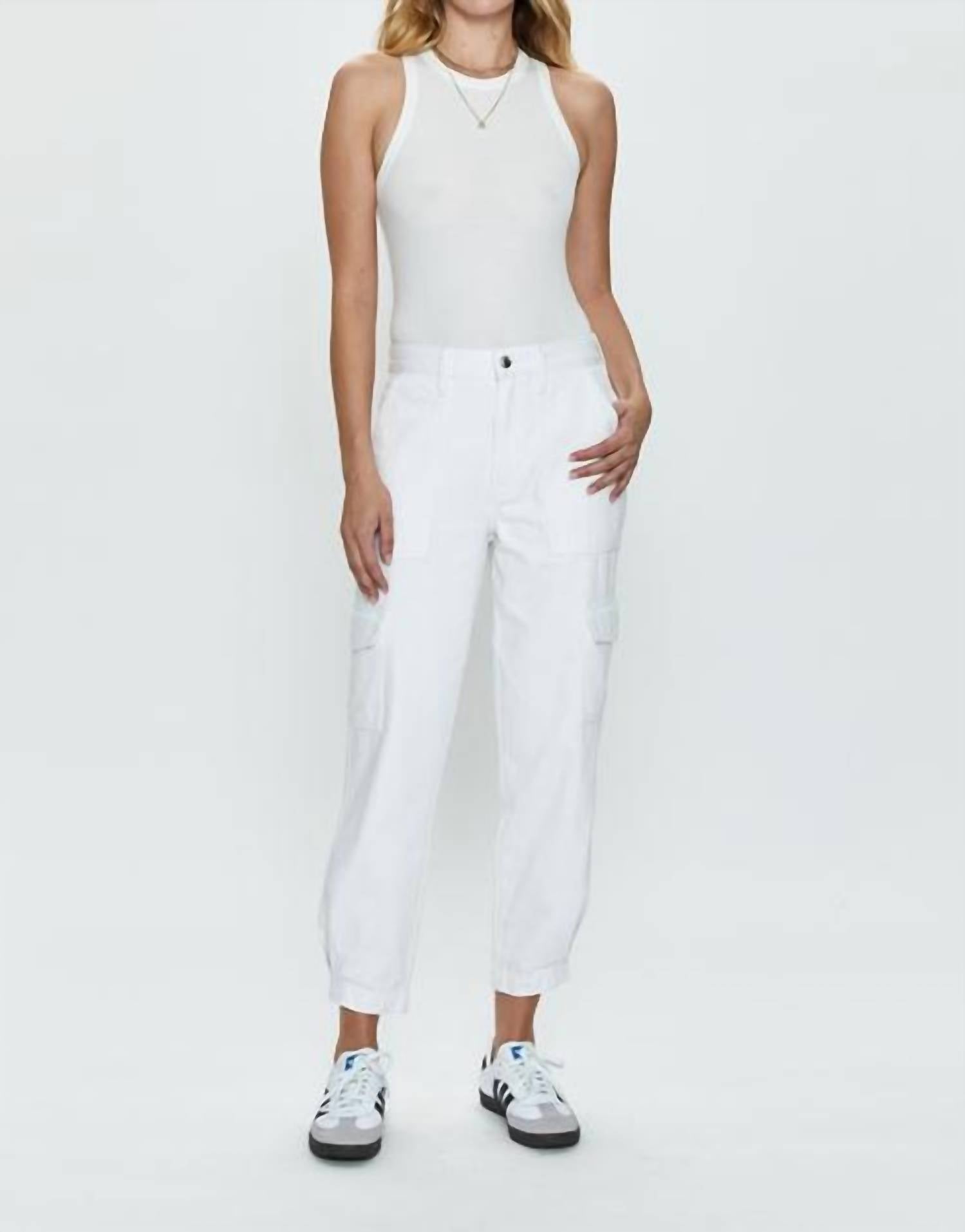 

Джозефин зауженные карго-брюки с высокой посадкой в белом цвете PISTOLA