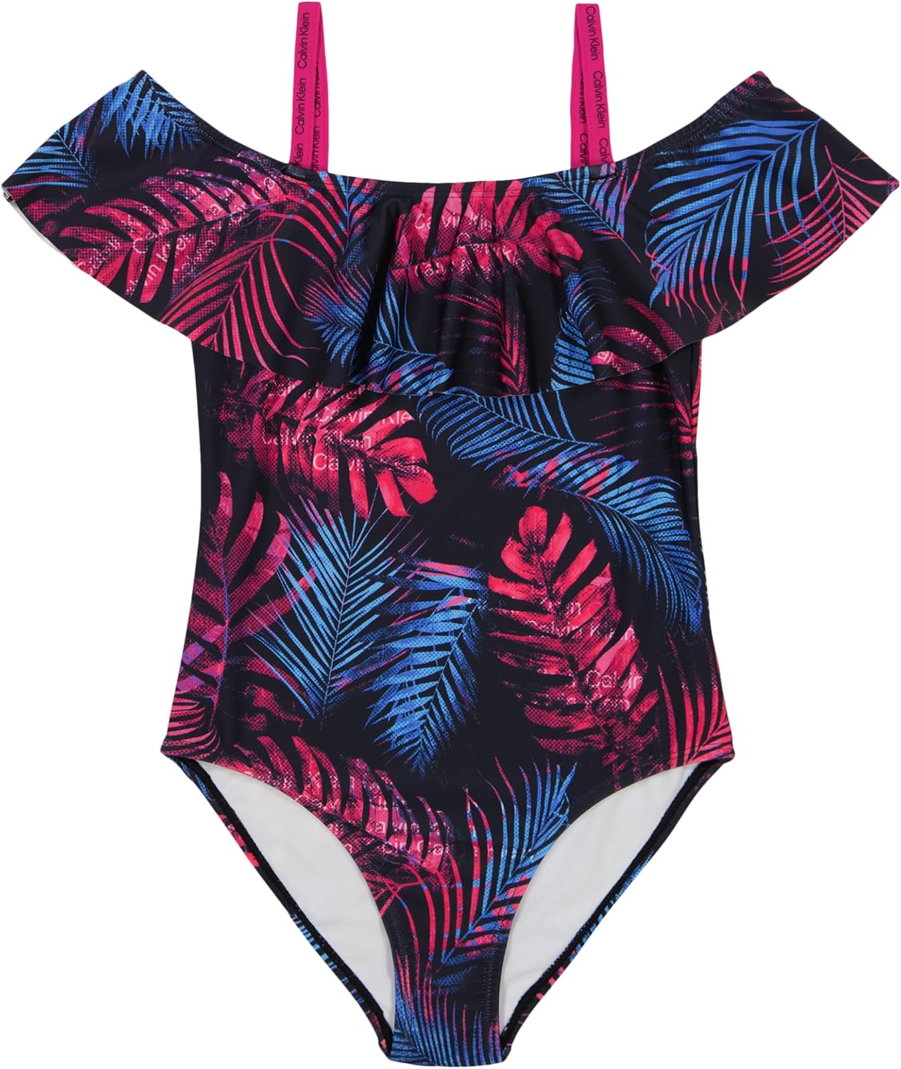 

Слитные и раздельные купальники-бикини Calvin Klein для девочек с защитой от солнца UPF 50+, быстросохнущие., Dark Tropical Palm