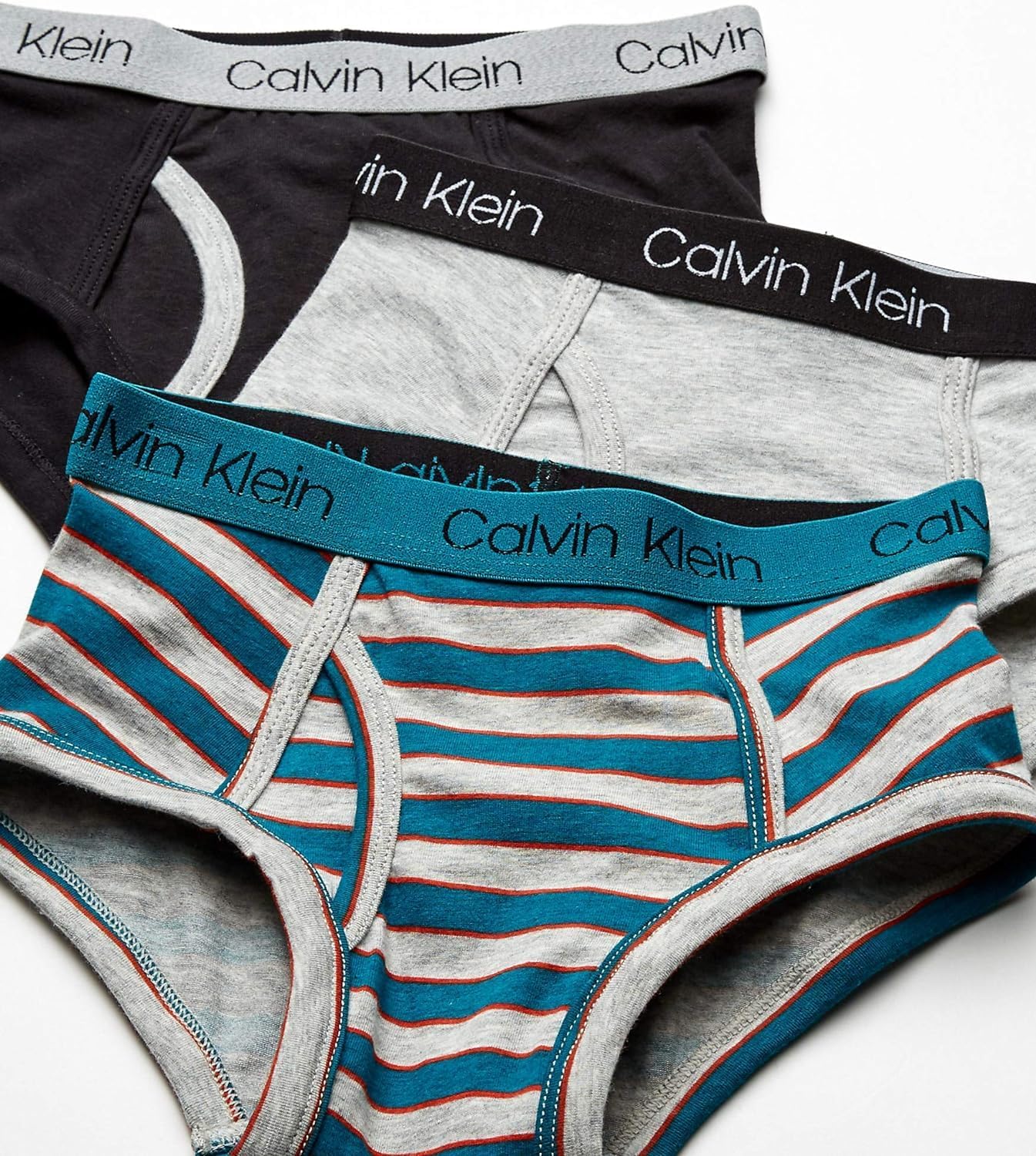 Комплект из 3 трусиков-брифов Calvin Klein для мальчиков Little Modern из хлопка разных цветов, Sea Green Stripe, Heather Grey, Black — фото 2