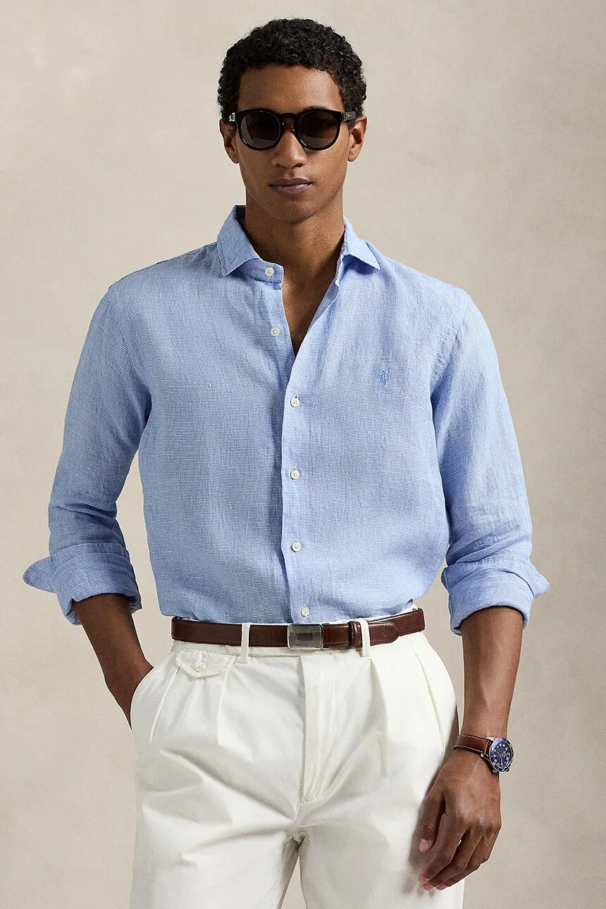 

Льняная рубашка Polo Ralph Lauren, синий