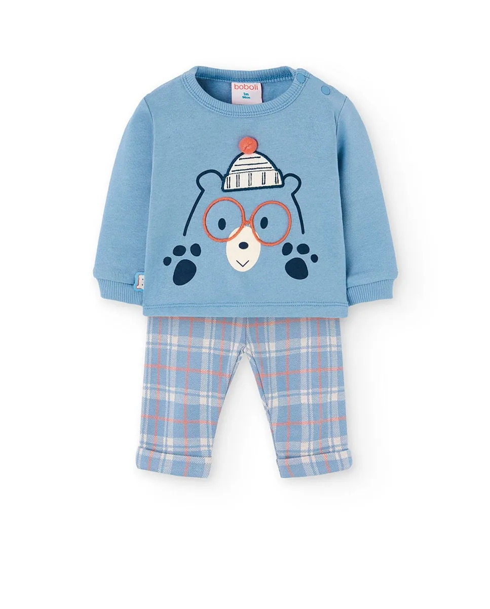 

Детский комплект из толстовки и брюк в клетку Boboli, синий/серый