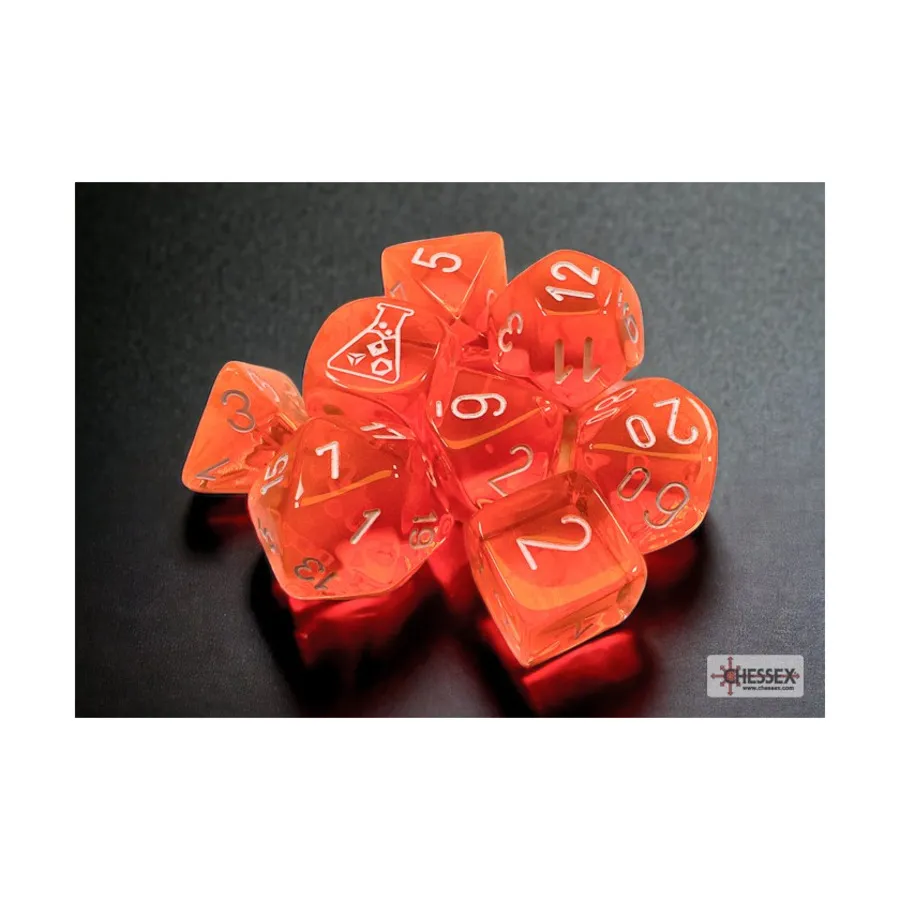 

Poly Set Полупрозрачный неоновый оранжевый с белым (8), Dice - Lab - Poly Sets (Chessex)