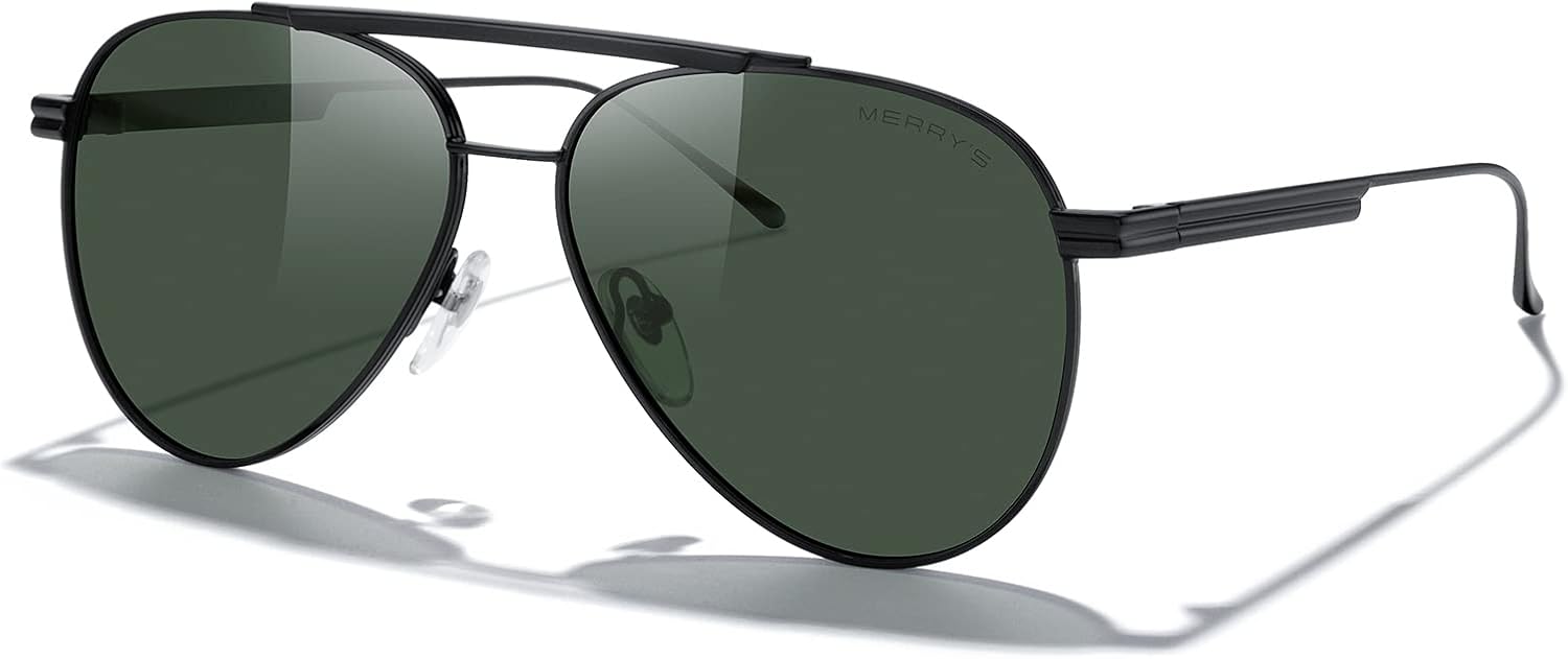

Классические поляризованные солнцезащитные очки-авиаторы MERRY для женщин и мужчин, ретро-очки для вождения, защита от УФ-излучения UV400, металлизированные солнцезащитные очки MERRY'S, Black Frame/G15 Lens