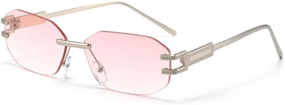 

Модные солнцезащитные очки без оправы для мужчин и женщин, прямоугольная металлическая оправа, ретро-стиль, летние, для путешествий, защита от УФ-излучения UV400 TVTBBVV, C6silver Pink