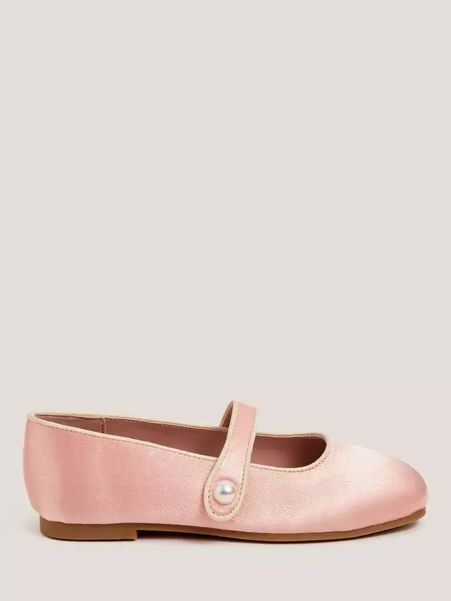 Детские атласные балетки с жемчужными ремешками Monsoon, Pink