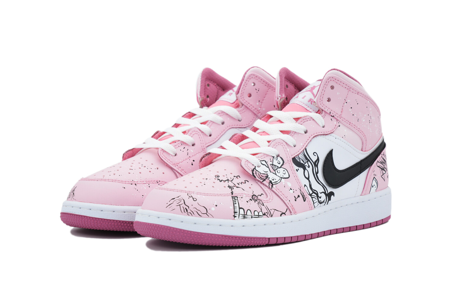 

Кроссовки Air Jordan 1 Vintage Basketball Shoes Women's Mid-top Pink/white/black, розовый