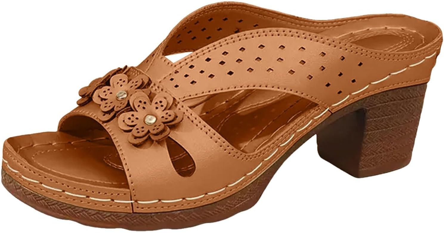 

Женские сандалии на массивной платформе с высокими каблуками, легкие с вырезами, повседневные летние мюли, тапочки на носок, свадебная и вечериночная обувь, летние удобные сабо с клиновидным каблуком и цветочным декором Generic, коричневый