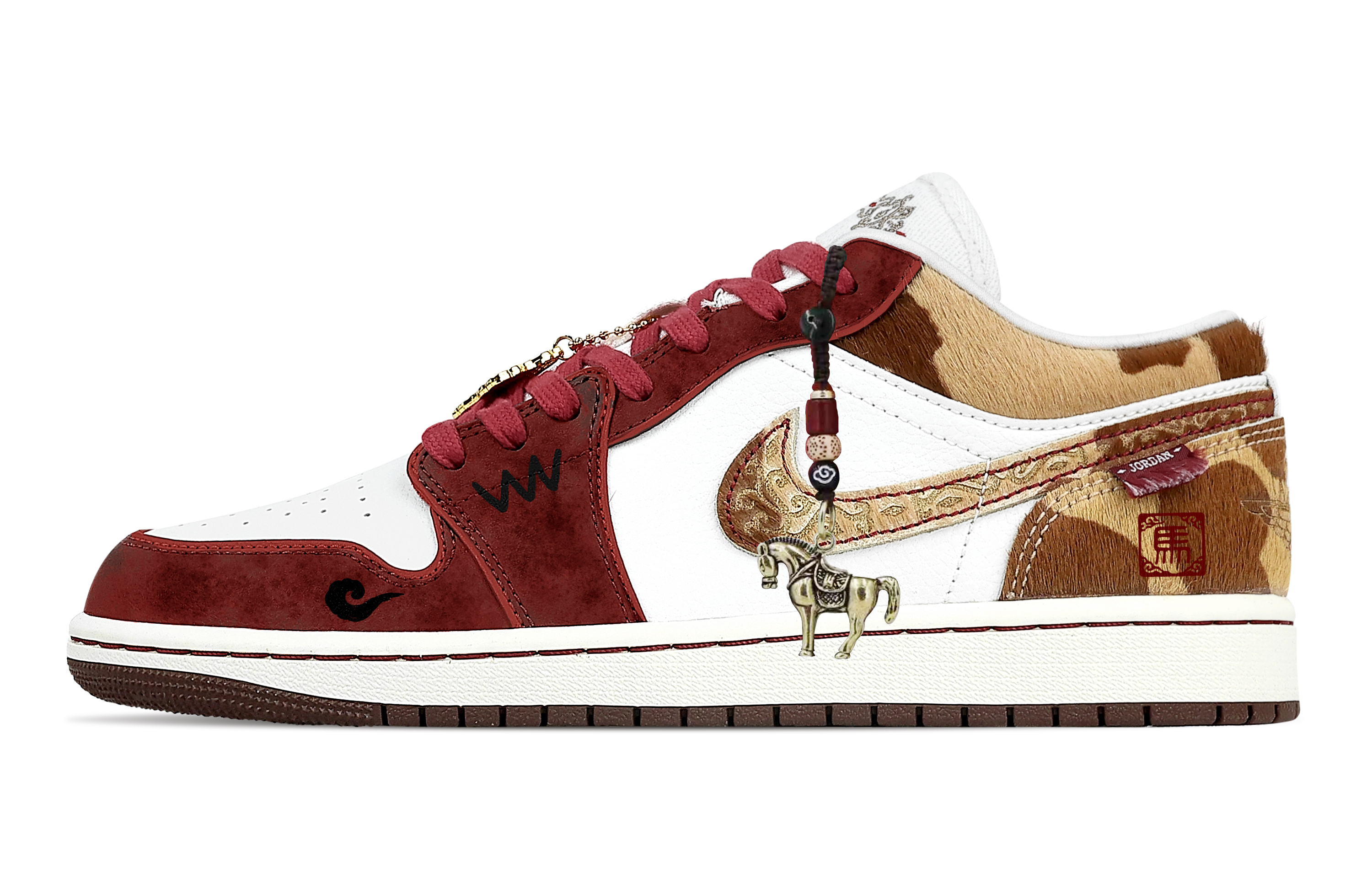 

Кроссовки баскетбольные мужские Air 1 Blessing Horse Welcomes The New Year низкие, винтажные, устойчивые к истиранию Jordan, burgundy