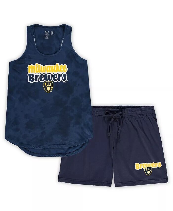 

Женский темно-синий комплект для сна Milwaukee Brewers размера плюс с облачной майкой и шортами Concepts Sport