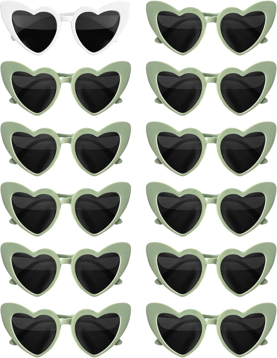 

Набор из 12 солнцезащитных очков в форме сердца для женщин, сувениры для девичника, ретро-очки «кошачий глаз» для подружек невесты, подарок на свадебное торжество Geopty, White & Sage Green