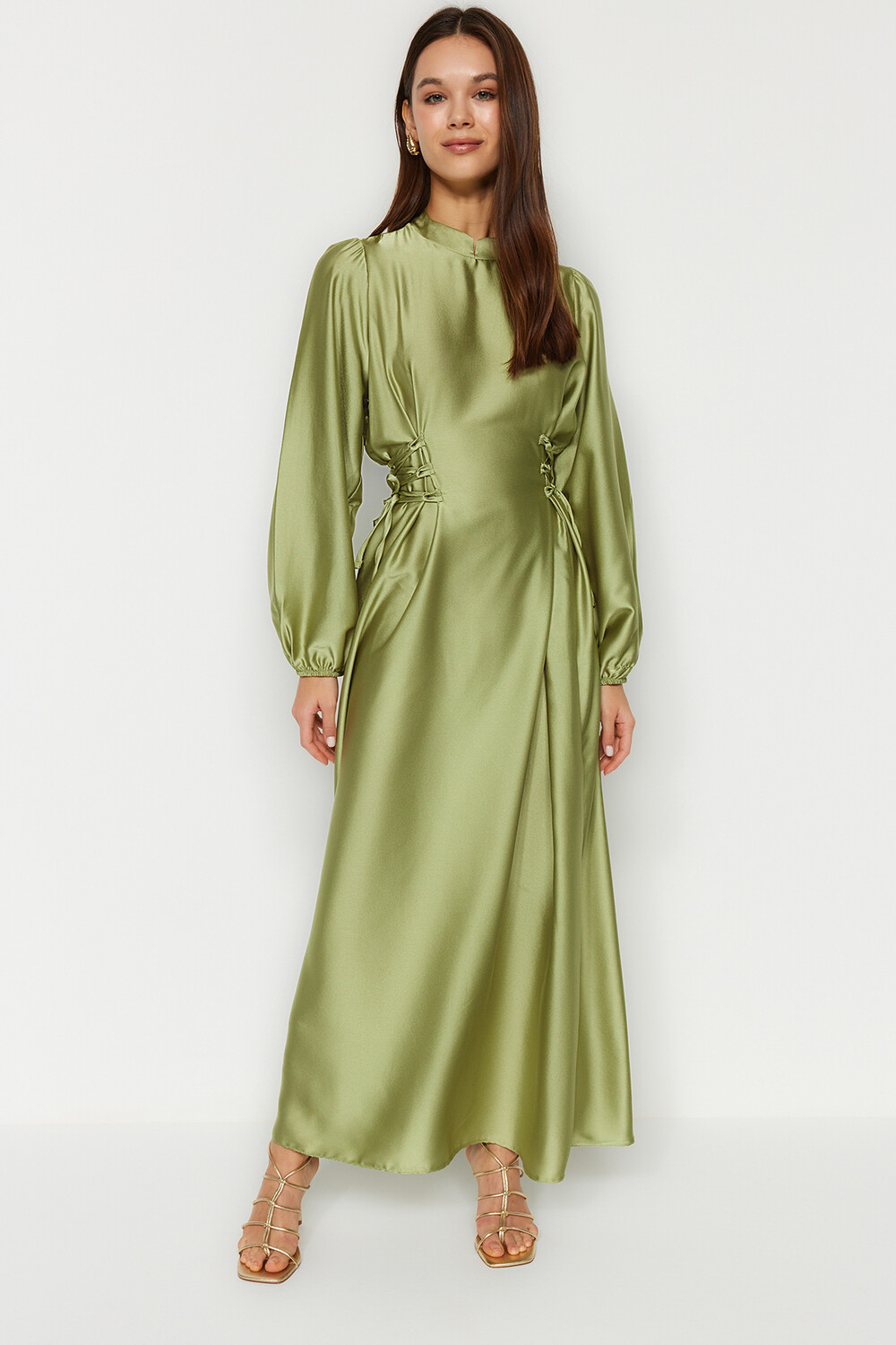 

Атласное вечернее платье зеленого цвета с талией Trendyol Modest, зеленый, Черный, Атласное вечернее платье зеленого цвета с талией Trendyol Modest, зеленый
