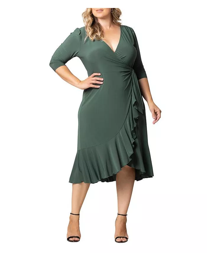 

Женское платье миди с рюшами и запахом Whimsy Plus Size Kiyonna, зеленый