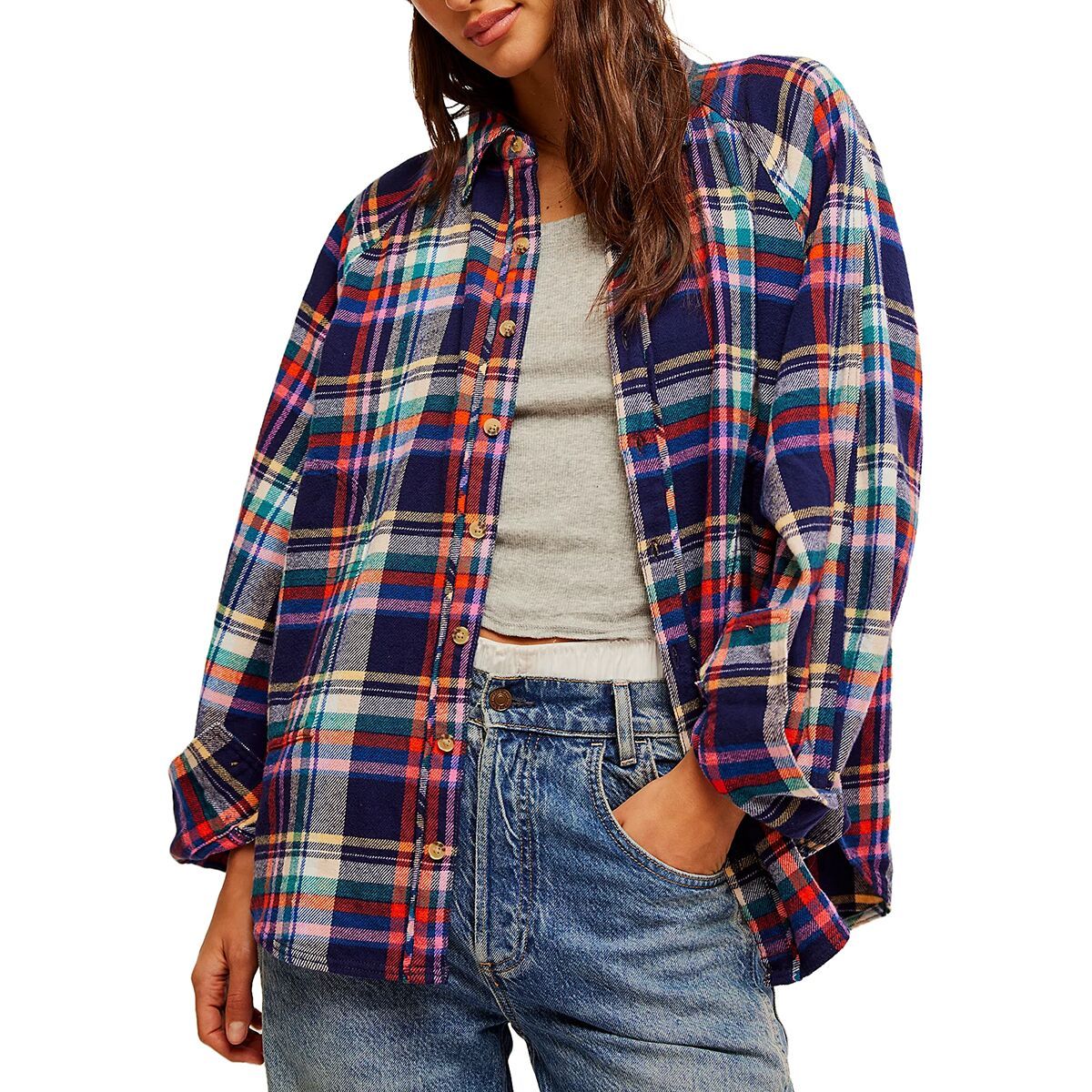 

Рубашка в клетку Girl meets boy Free People, синий