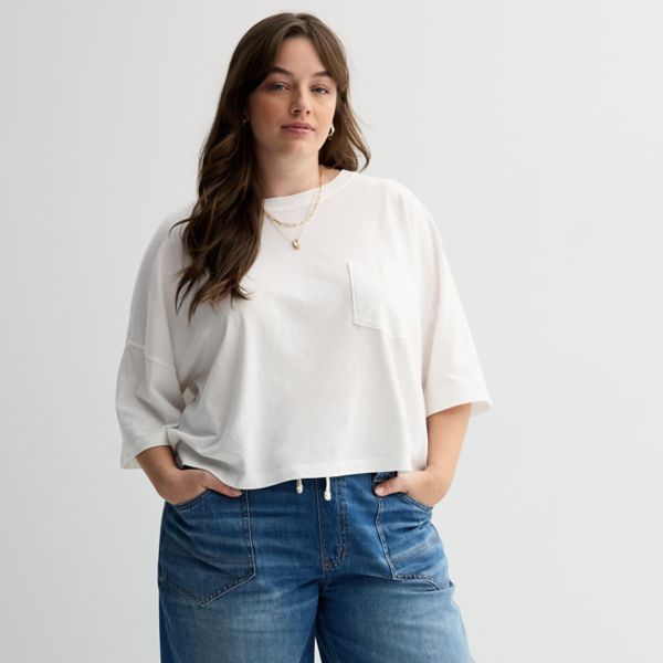 

Объемная укороченная футболка с карманом для девушек plus size So, белый