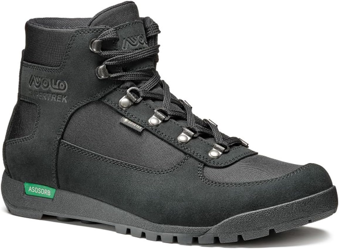 Мужские походные ботинки ASOLO SUPERTREK GTX с водоотталкивающей и дышащей 1,6-1,8 мм замшей/полиэстером, шнуровкой и амортизированной средней голенью, черный — фото 2
