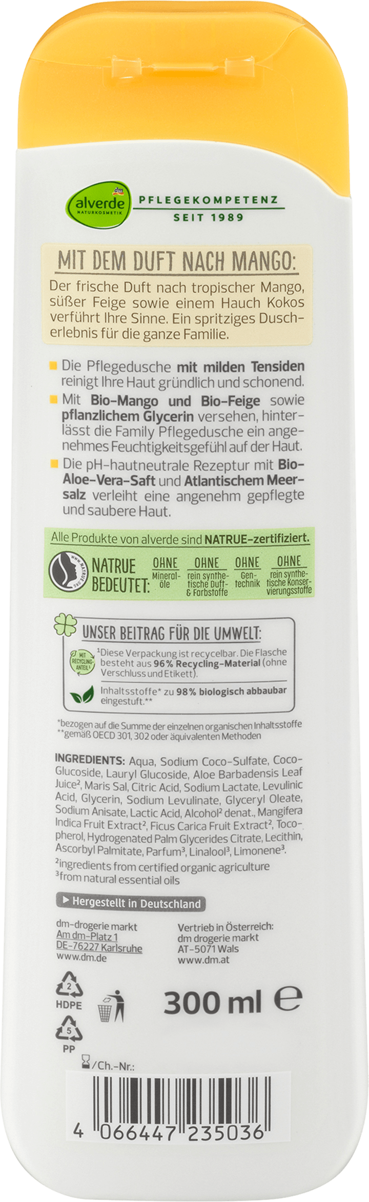 Гель для душа alverde NATURKOSMETIK Family Duschgel Mango Feige, 300 ml — фото 2