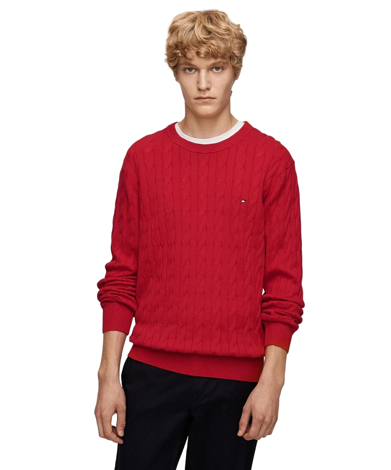 Свитер классический с кабельным узором Tommy Hilfiger, красный