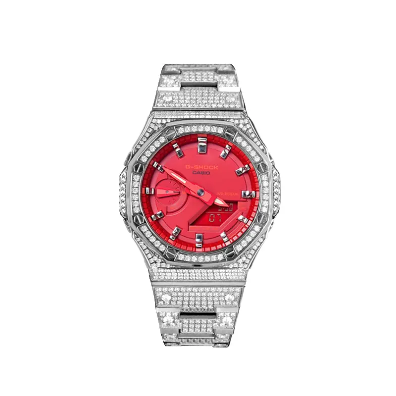 

CASIO Часы Men Liquid Crystal/Analog Dual Display Series Red Watch, Red Silver Wave Silver Scale-Silver Full Diamond