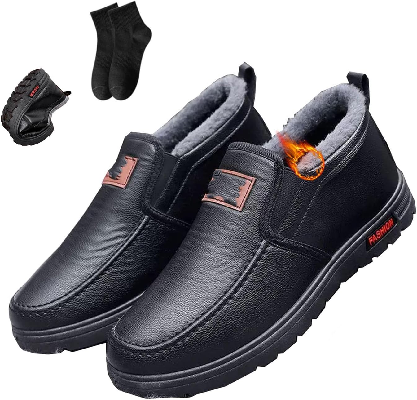 

Мужские зимние кожаные ботинки NoworFewer, водонепроницаемые, с нескользящей подошвой, теплые ортопедические, черный