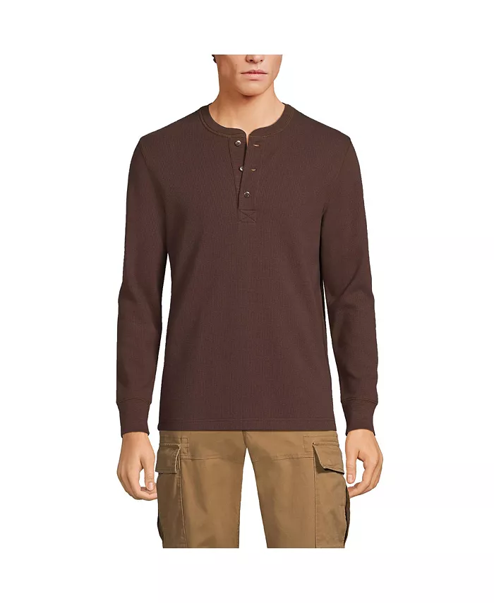 

Мужская удлиненная термофутболка с длинным рукавом в стиле хенли Lands' End, зеленый