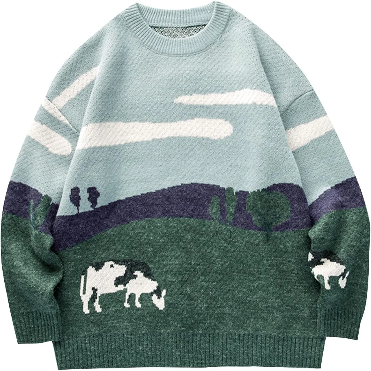 

Kissonic мужской вязаный свитер оверсайз с длинным рукавом и круглым вырезом