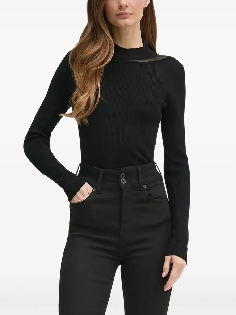 

Джемпер с сетчатыми вставками и ребристой вязкой DKNY, черный