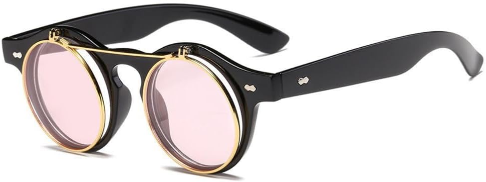 

Модные круглые солнцезащитные очки в стиле стимпанк с откидными линзами, винтажные, с многослойными линзами, классические солнцезащитные очки UV400 TYUVIVO, Black Pink