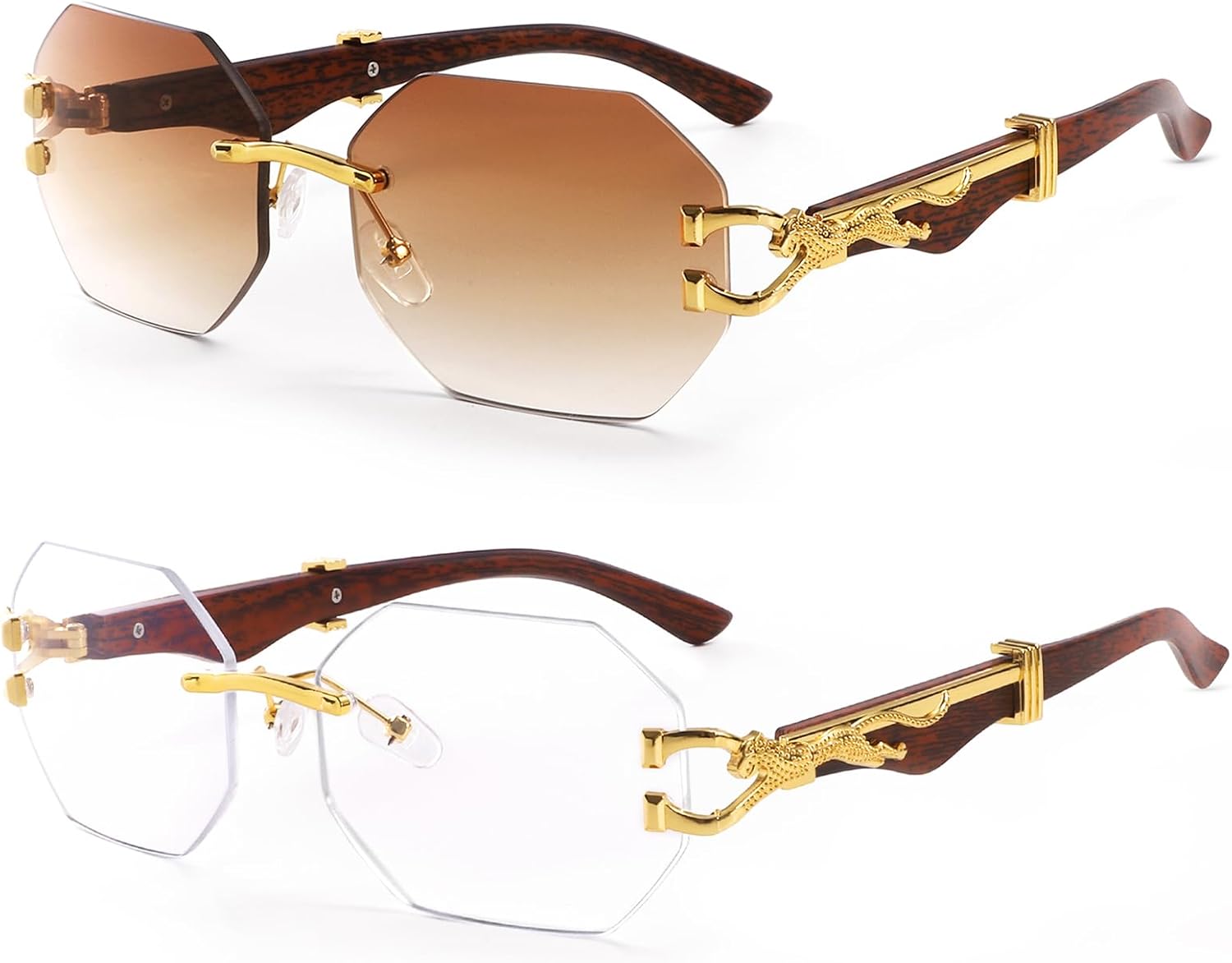 

Солнцезащитные очки Dollger без оправы, прямоугольной формы, для женщин и мужчин, модные, в стиле хип-хоп, дизайнерские, без оправы, деревянные, квадратные, в стиле Y2K, A4:clear,brown Shades