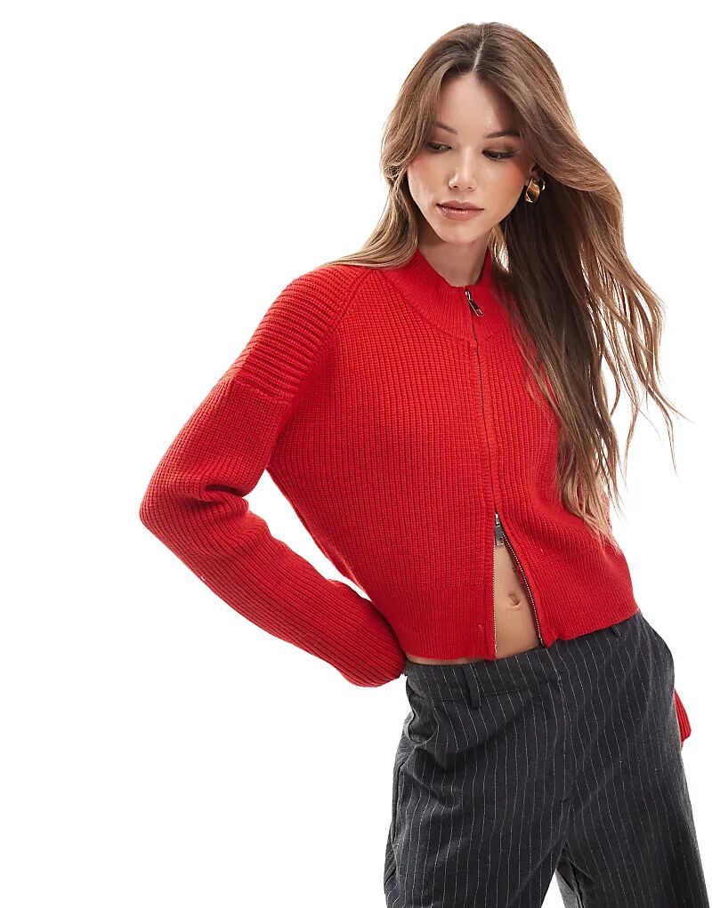 

Микрокардиган на молнии красного цвета Pull&Bear